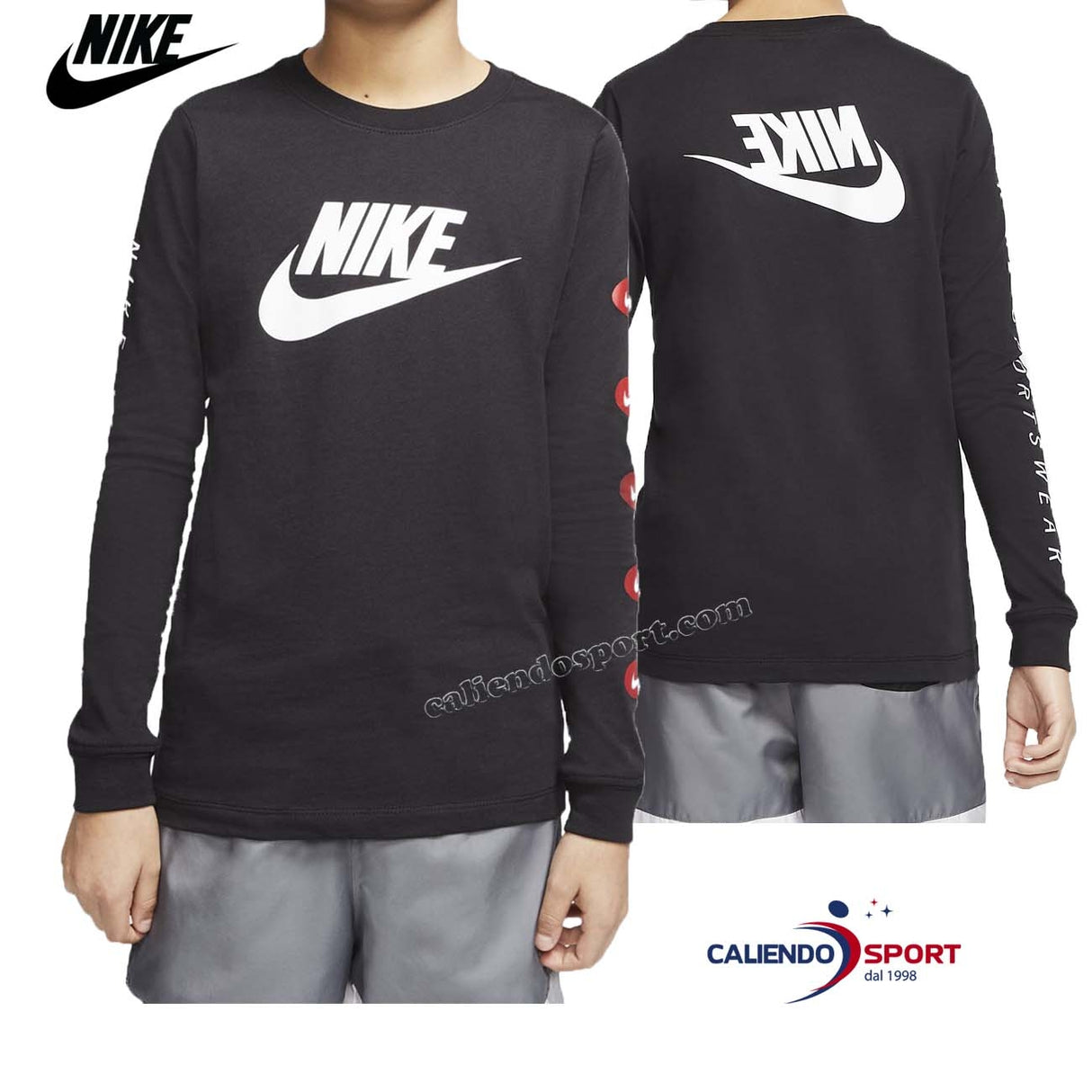 T-SHIRT NIKE RAGAZZI CV2126 010 NERO COTONE MANICA LUNGA