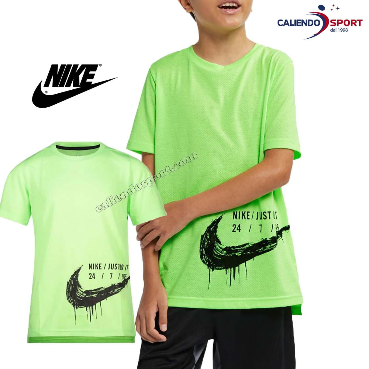 T-SHIRT NIKE RAGAZZI AQ9558 316 VERDE FLUO TRAINNG SPORT
