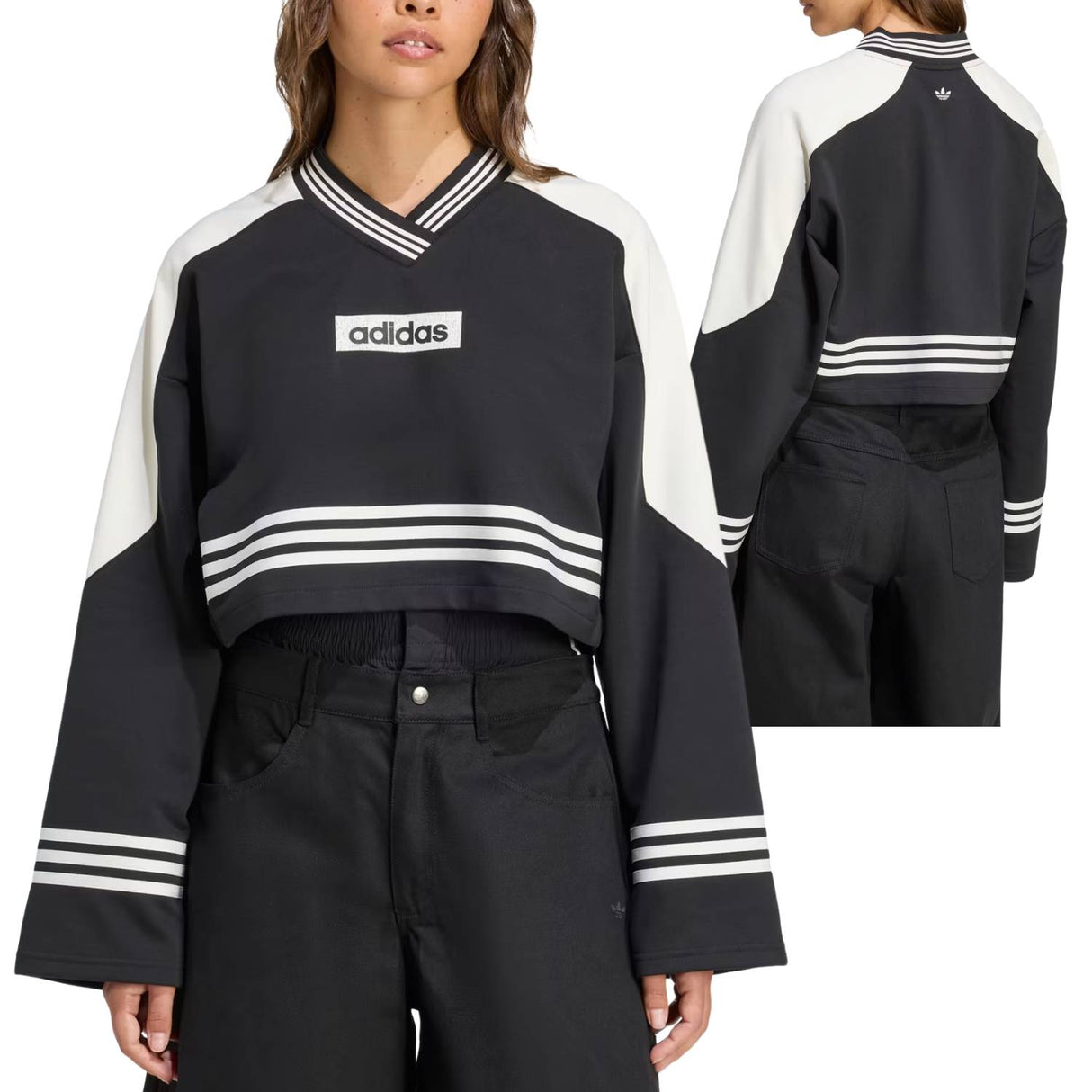 FELPA DONNA ADIDAS  JW7273 BLOCKING CREWNECK NERO