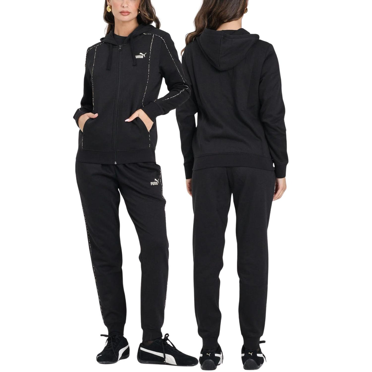 TUTA DONNA PUMA 692203 01 ESSENTIALS CAPPUCCIO NERO FELPATO