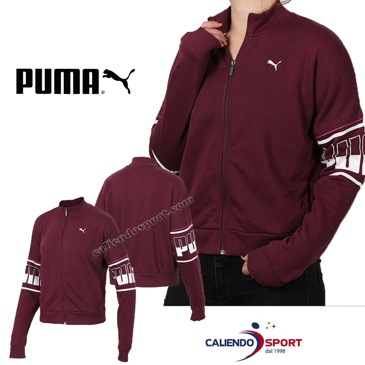 FELPA PUMA DONNA 855060 BORDO'REBEL TRACK SPORT COTONE