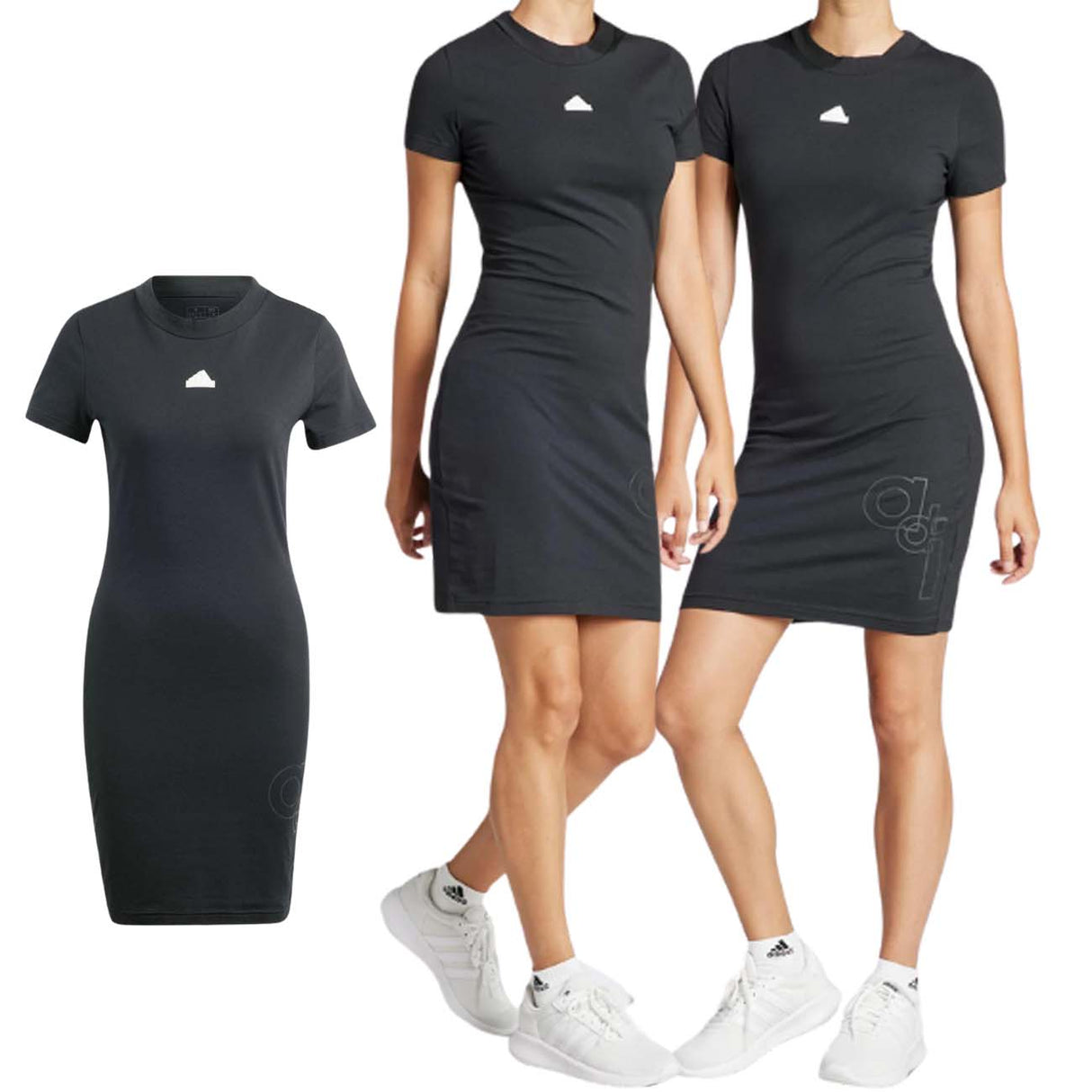 VESTITO DONNA ADIDAS IP2269 NERO COTONE ADERENTE