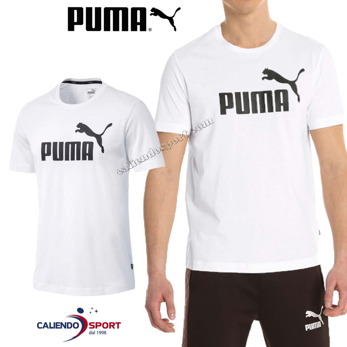 PUMA MEN'S T-SHIRT 851740 02 ESSENTIALS WHITE COTTON