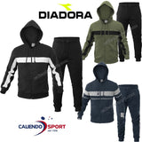 DIADORA MEN'S TRACKSUIT 173575 HD FZ SUIT BRUSHED FL BLACK BLUE FLEECE COTTON
