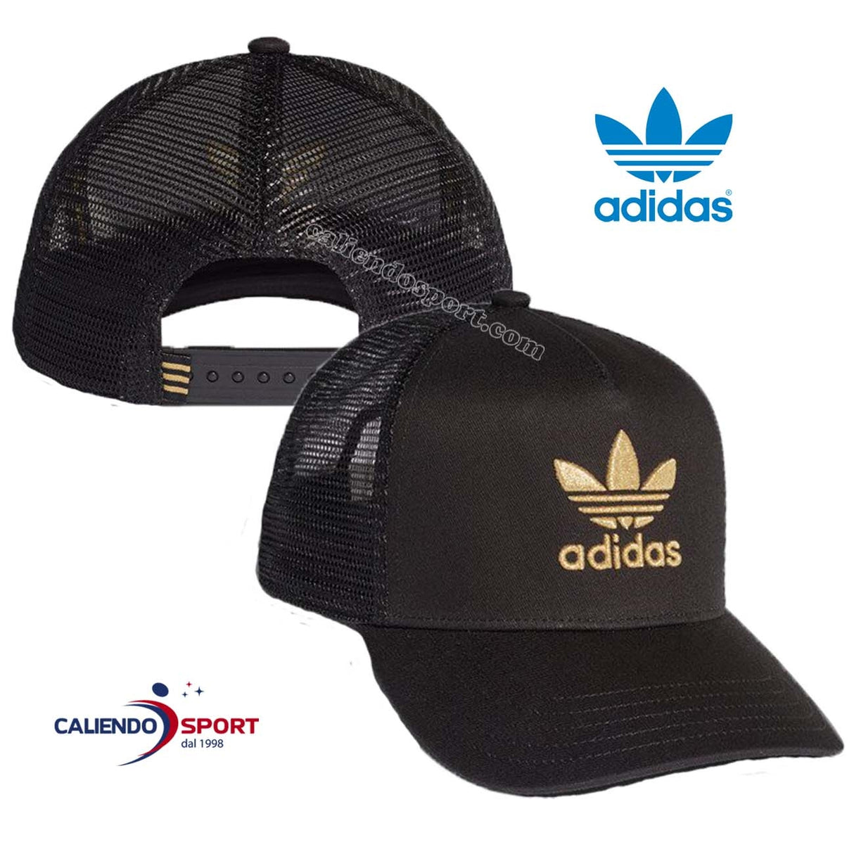ADIDAS FM1674 UNISEX ADICOLOR GOLD TRUCKER CAP BLACK