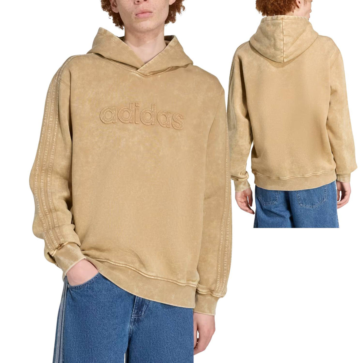 FELPA ADIDAS JY2791 CAPPUCCIO TESSUTO LAVATO BEIGE FELPATA