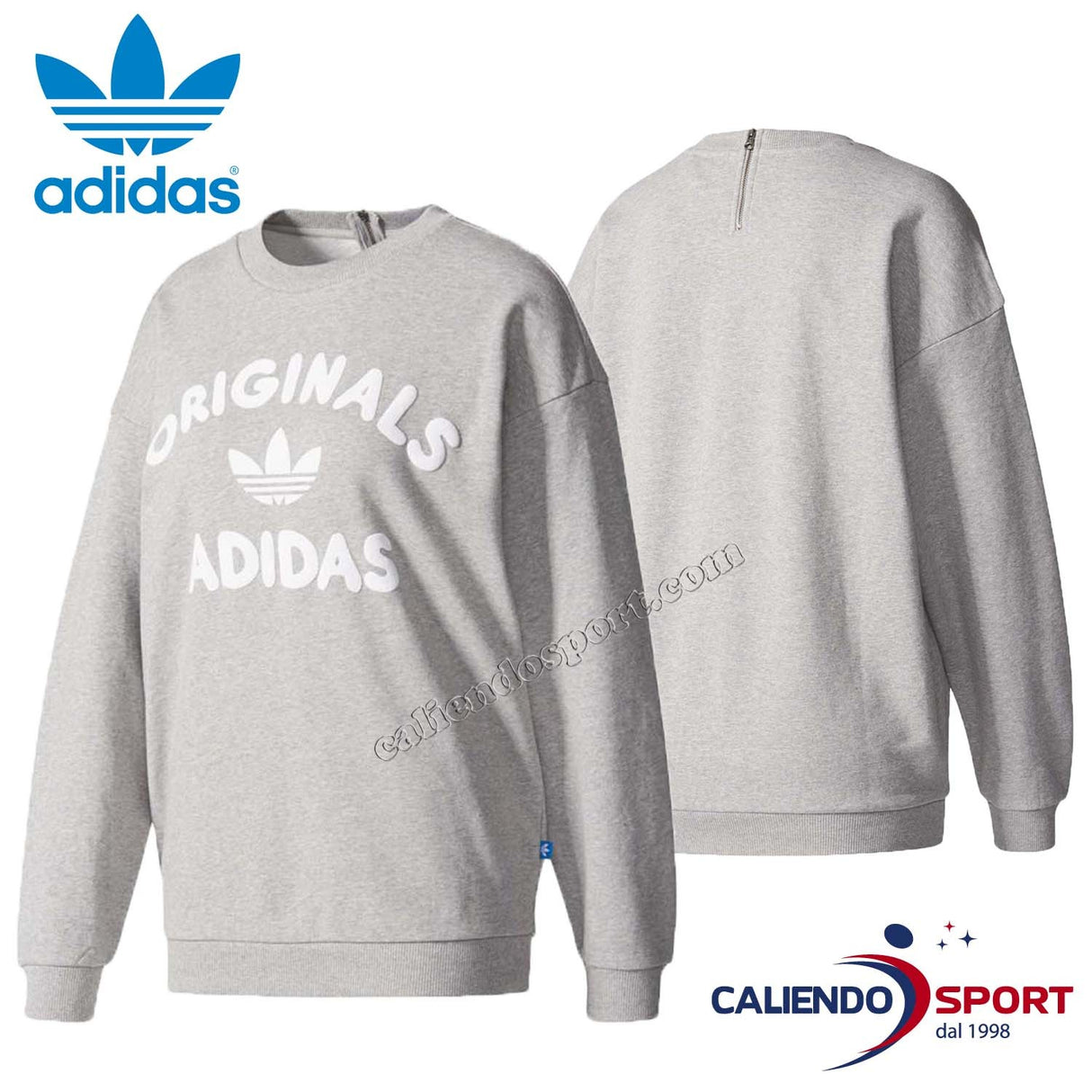 FELPA DONNA BS0734 ADIDAS ORIGINALS GRIGIO COTONE GARZATO SPORT GIRO COLLO