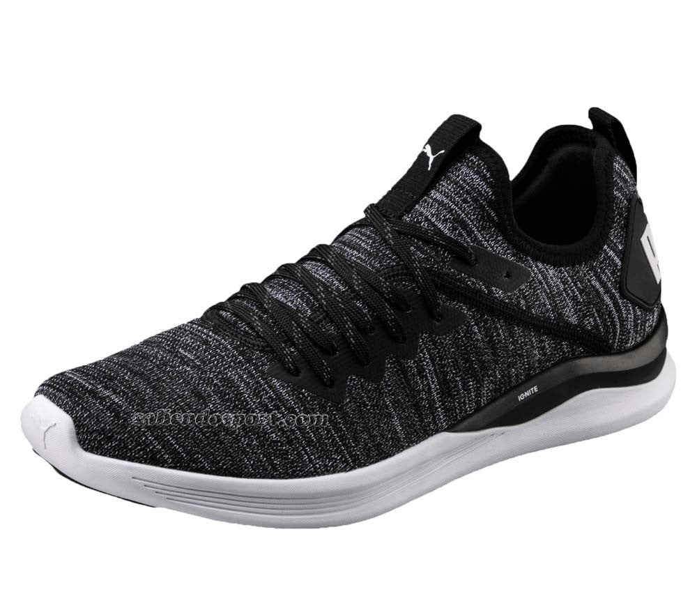 SCARPA UOMO Puma 190508 02 03 Ignite Flash evoKNIT NERO BIANCO