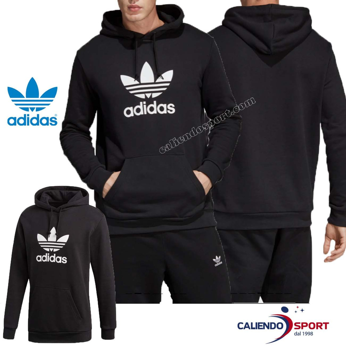SWEAT-SHIRT ADIDAS POUR HOMMES DT7964 ORIGINALS À CAPUCHE EN COTON NOIR AVEC TRÈFLE