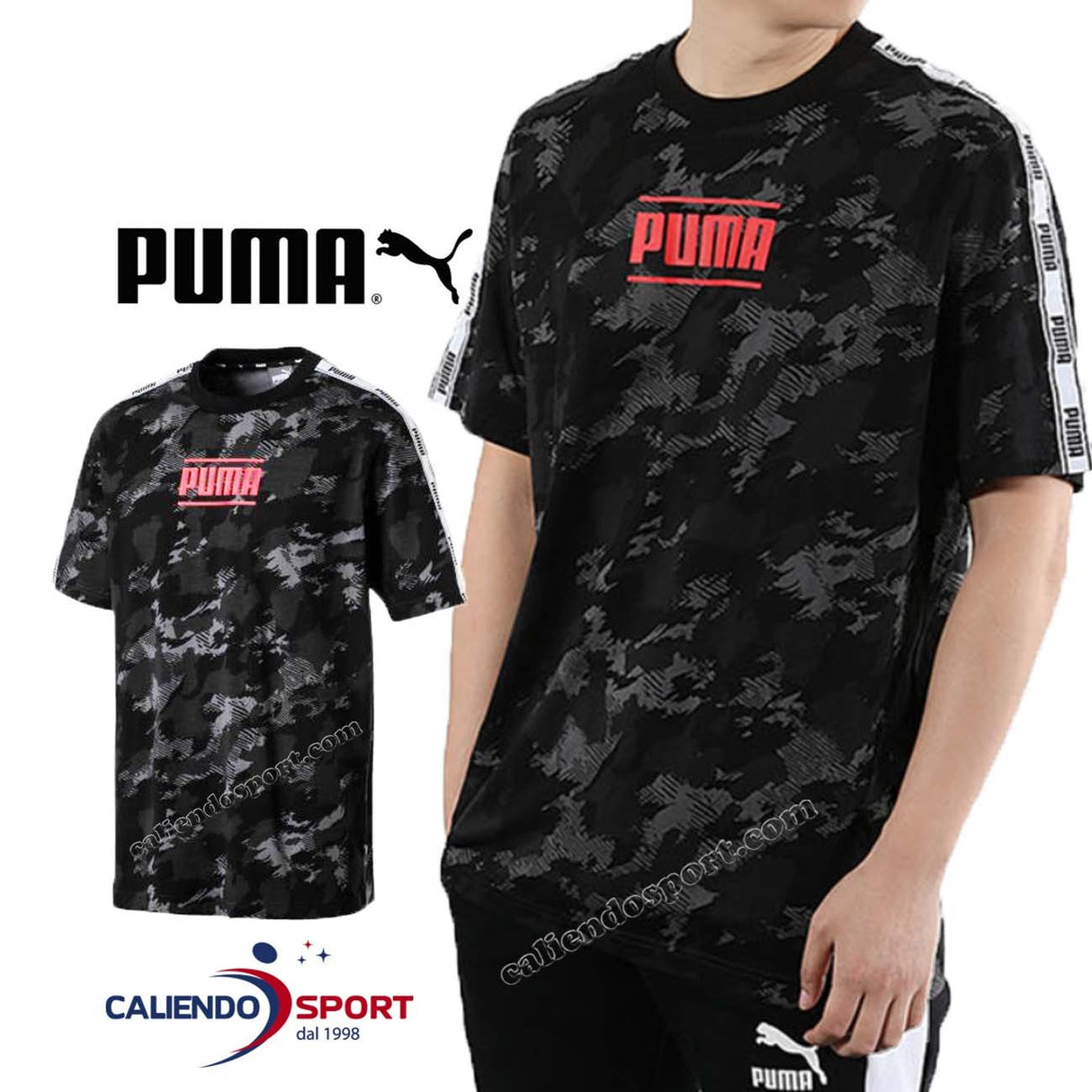 PUMA MEN'S T-SHIRT 579553 01 BLACK CAMA PACK AOP COTTON