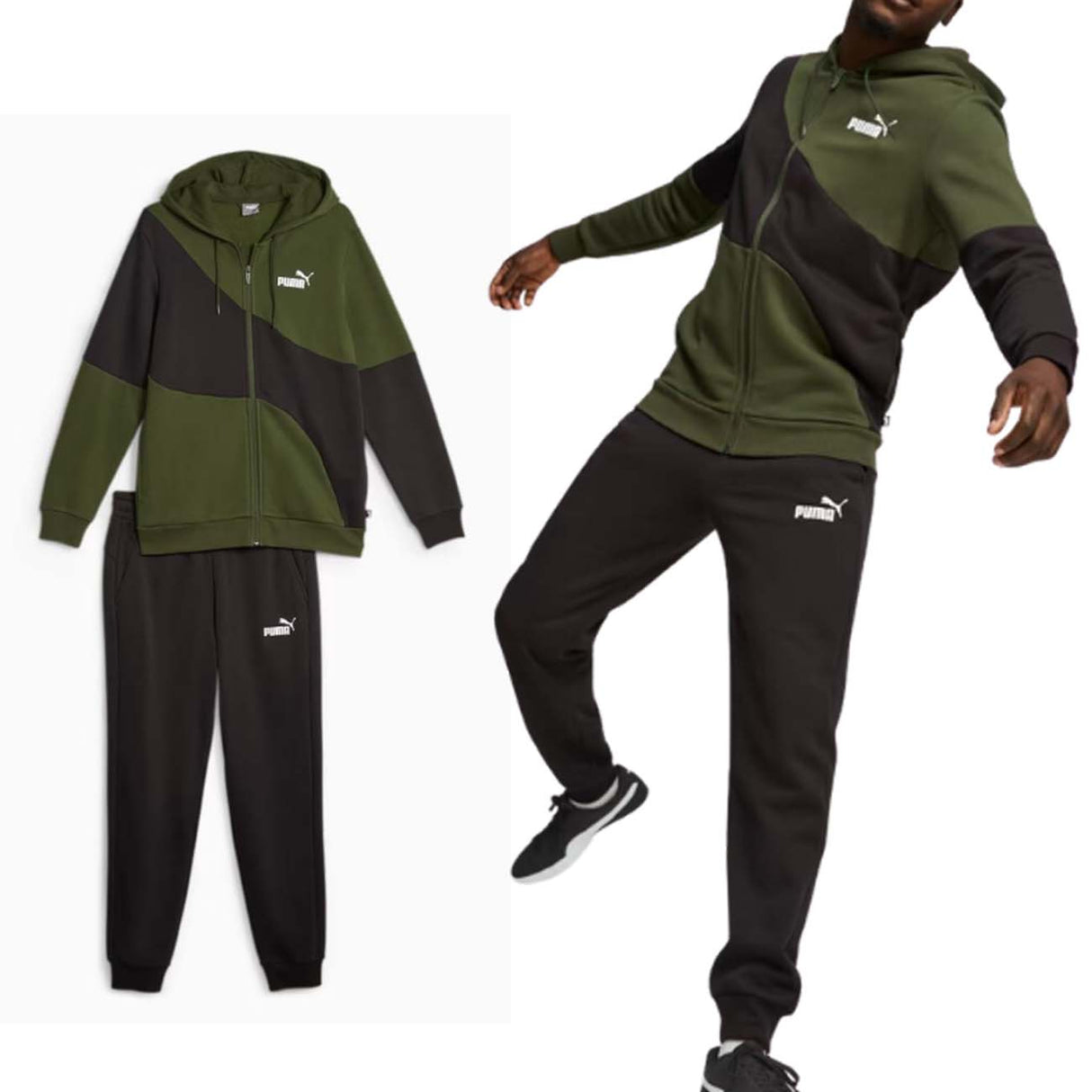 TUTA PUMA 675972 31 COTONE FELPATO VERDE NERO