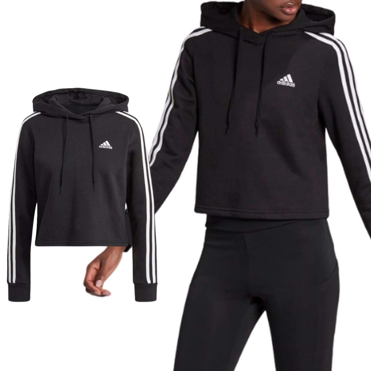 ADIDAS WOMEN'S SWEATSHIRT GM5582 ESSENTIALS 3-STRIPES CROPPED