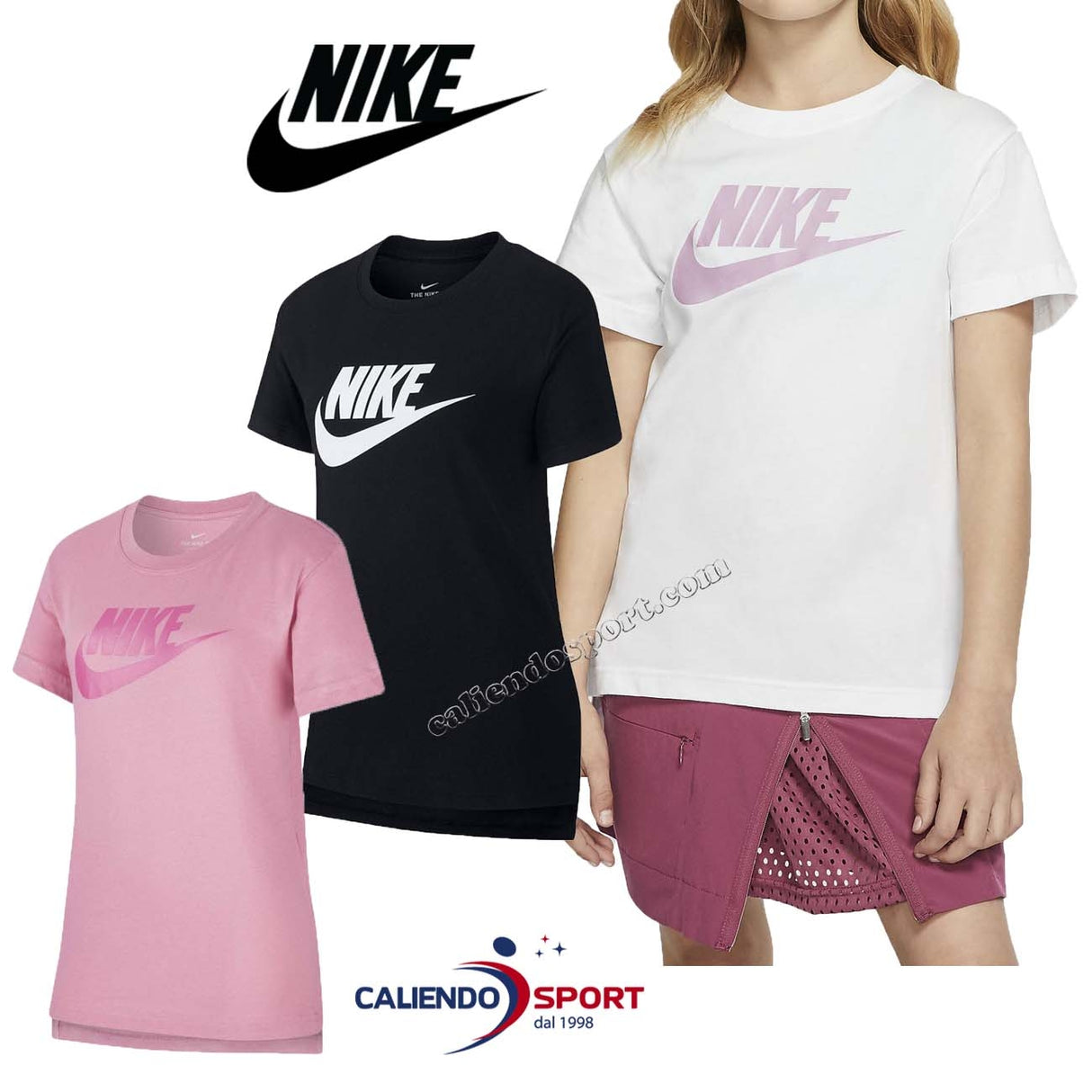 T-SHIRT NIKE RAGAZZE AR5088 COTONE NERO BIANCO ROSA