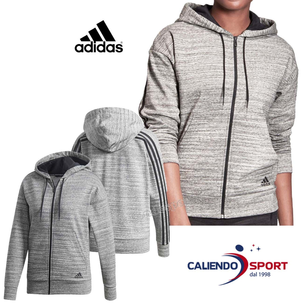 FELPA ADIDAS DX7974 GRIGIO NERO COTONE W MH HTH FZ HD CON CAPPUCCIO