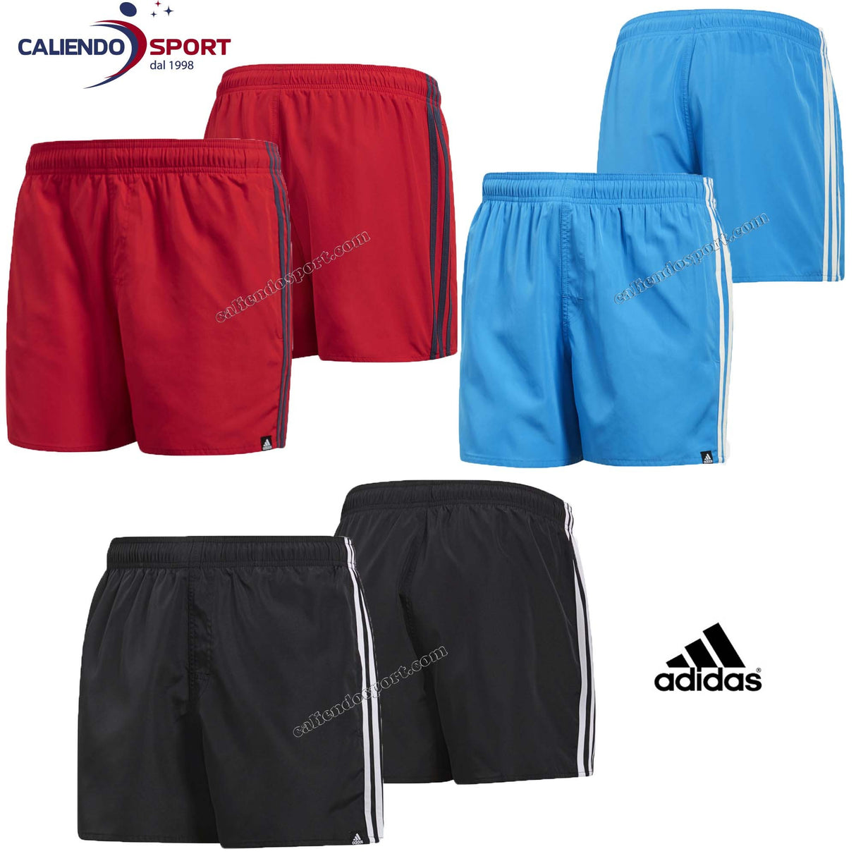 COSTUME ADIDAS UOMO PANTALONCINO CV5140/37/92 ROSSO NERO AZZURRO 3 STRISCE NUOTO MARE