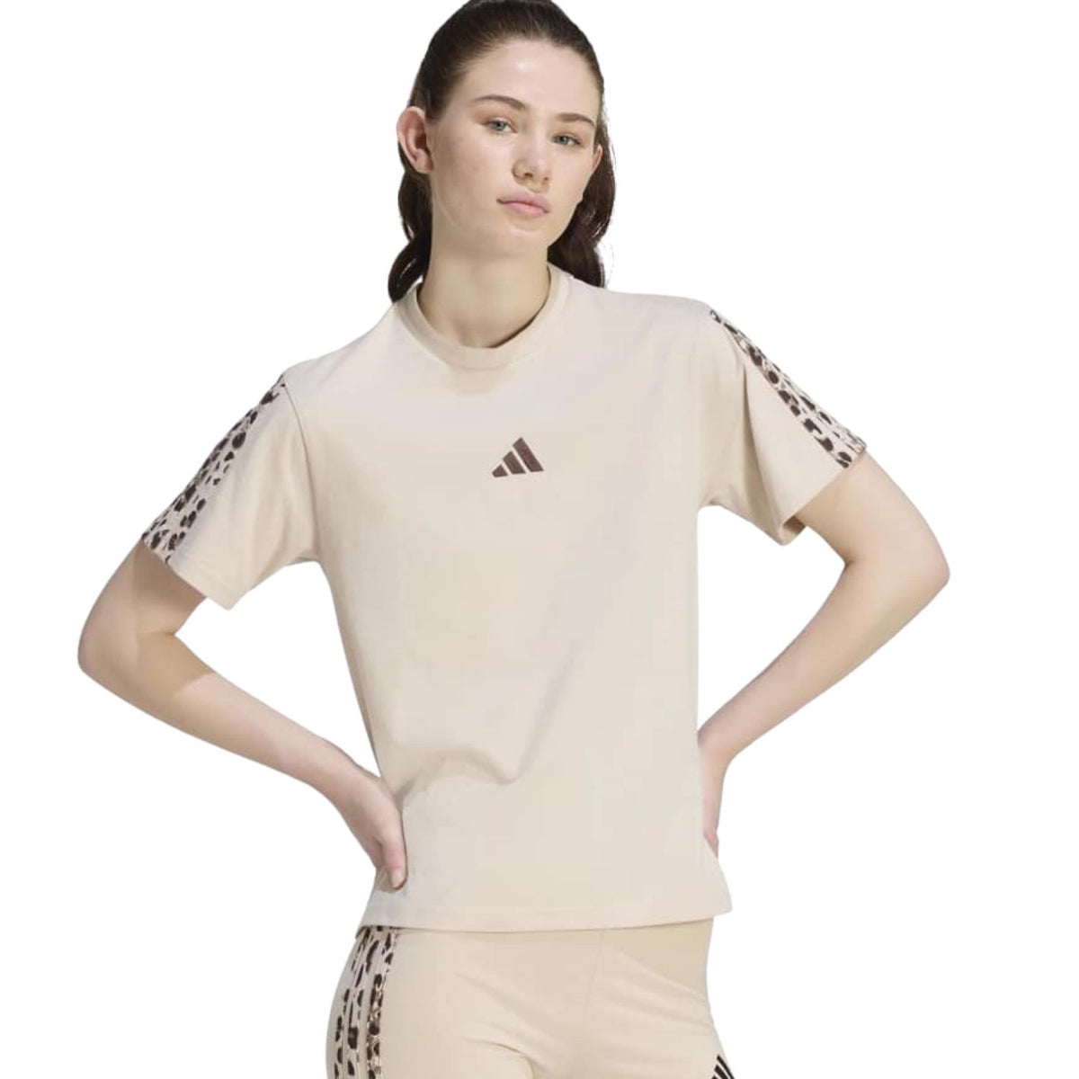T-SHIRT DONNA ADIDAS KT0407 ESSENTIALS ANIMALIER COTONE NERO