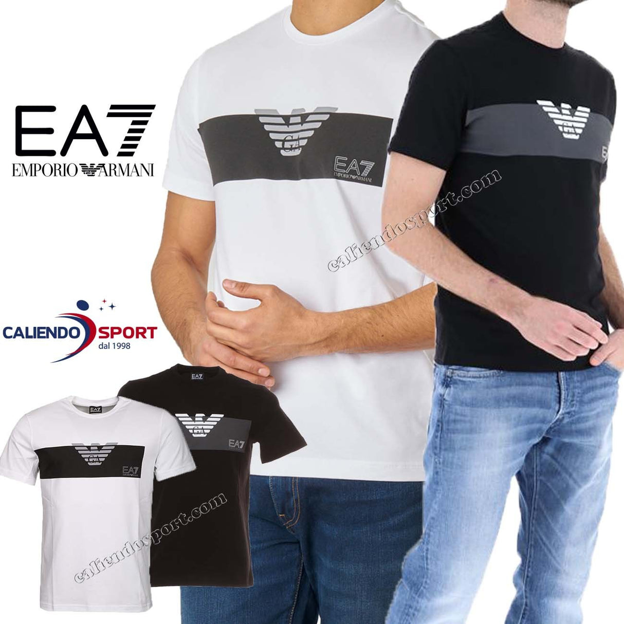 T-SHIRT HOMME ARMANI 3GPT10 BLANC NOIR COTON