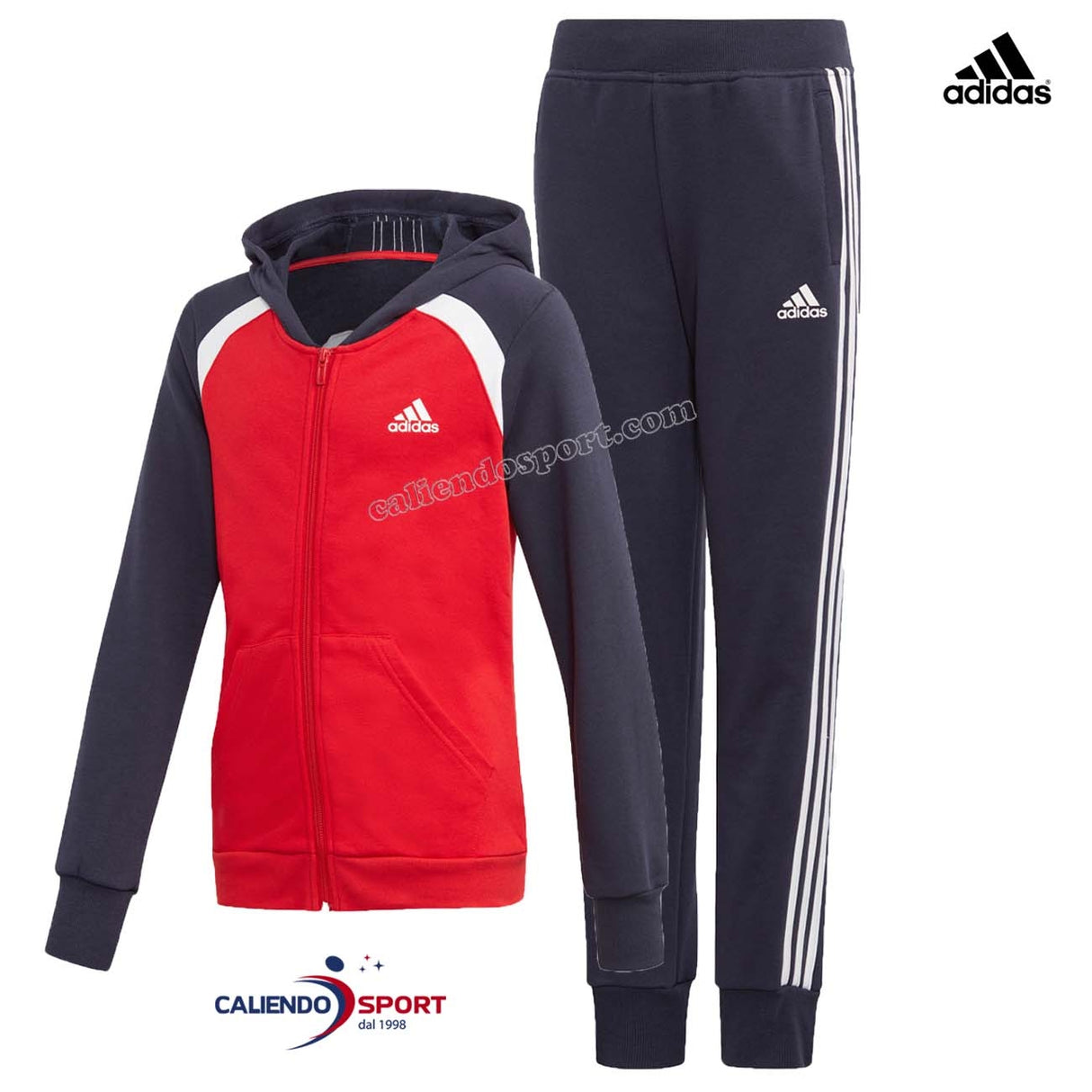 ADIDAS GE0710 HOODED COTTON RED BLUE BOYS TRACKSUIT